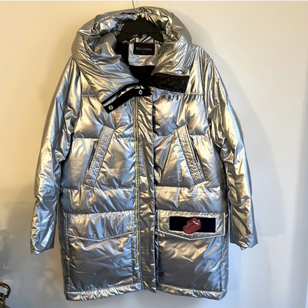 Bellivera Women's Metallic Silver Puffer Jacket